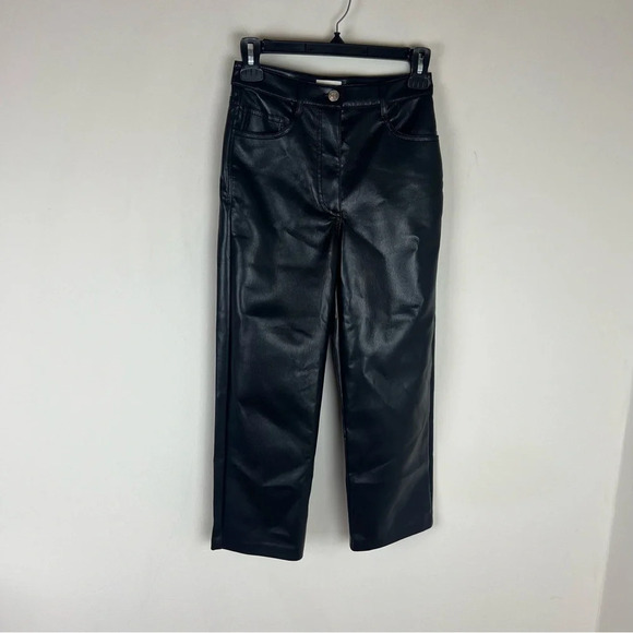 Aritzia Wilfred The Melina Cropped Straight Leg Pants Black Vegan Leather Size 2 - Picture 4 of 8